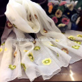 Factory directly selling fashion wool silk blend embroidered flowers hijab scarf